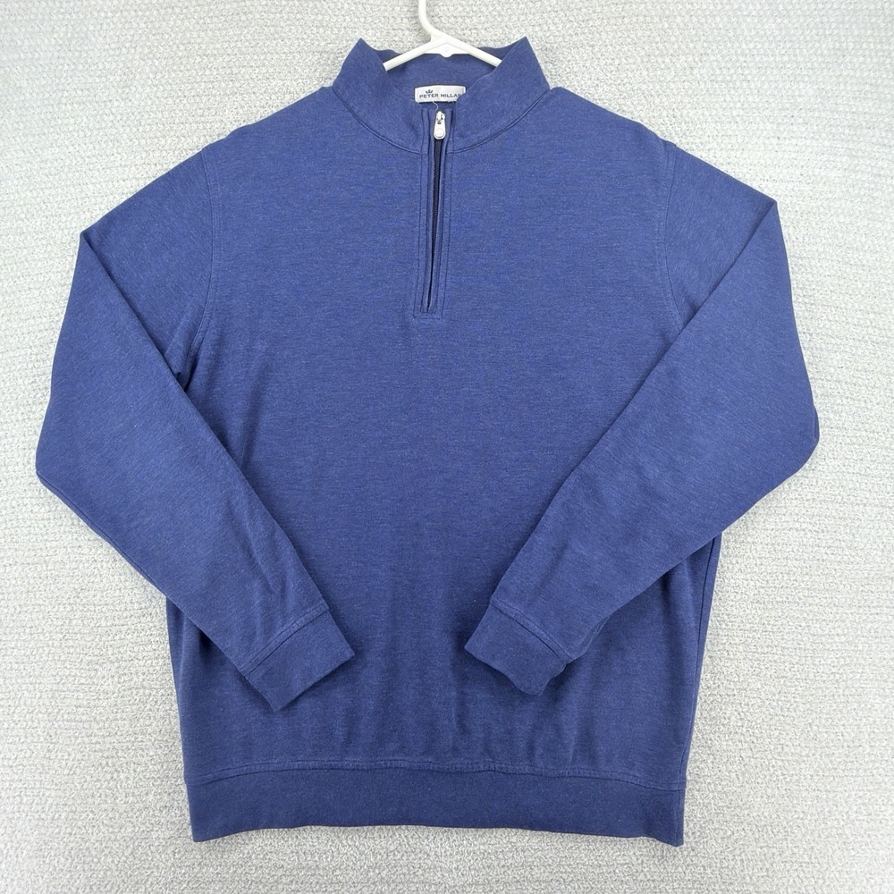 Peter Millar Crown Comfort Interlock 1/4 Zip Pullover Men Large Blue Golf ME0K40
